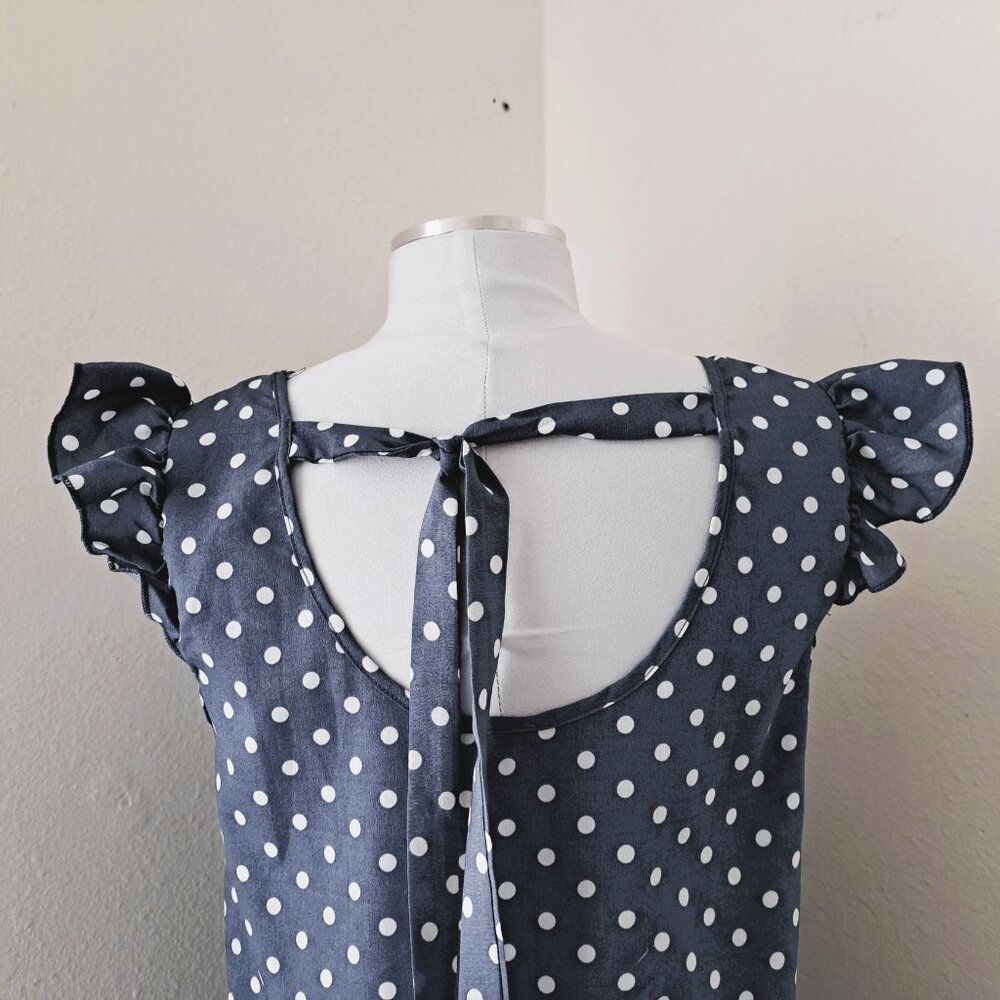 Women's Tunic Dress Polka Dots Blue/White Color Only Measurements - Picture 5 of 9